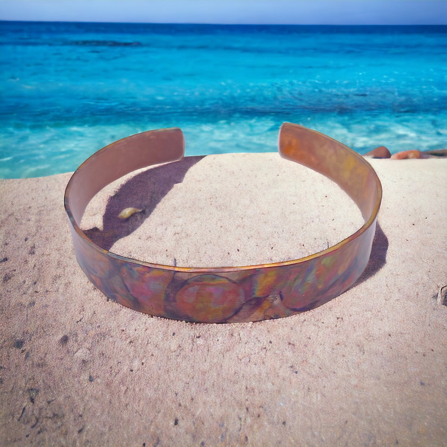 Fire-Painted Copper Cuff Bracelet, Boho Style