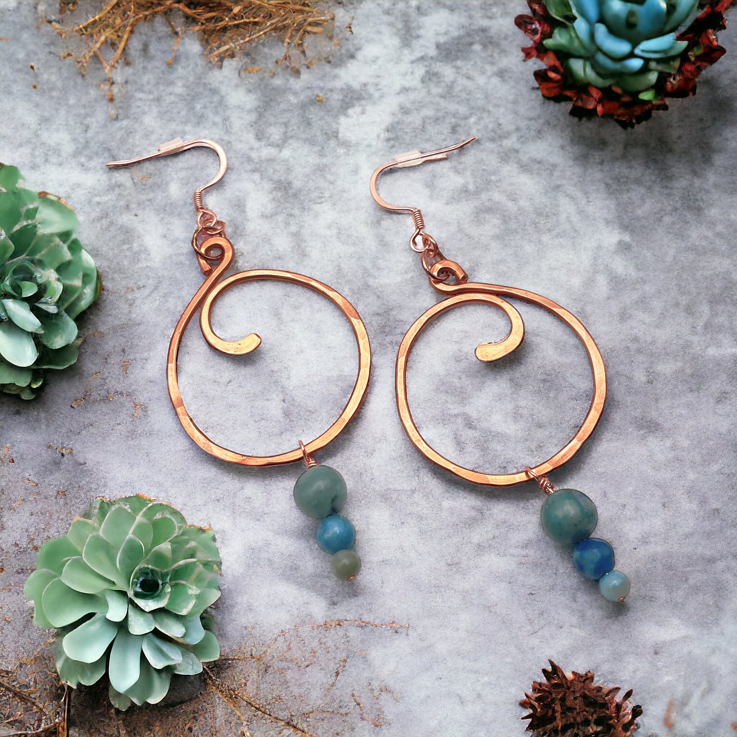 Ocean Swirl Copper Earrings