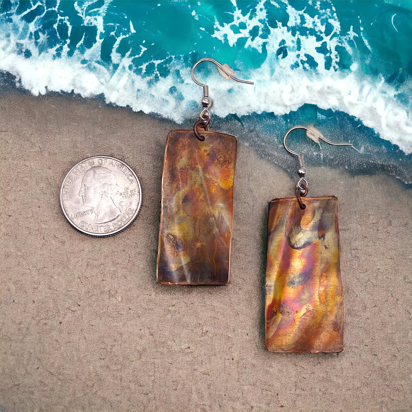 Boho-style Flame Painted Copper Earrings