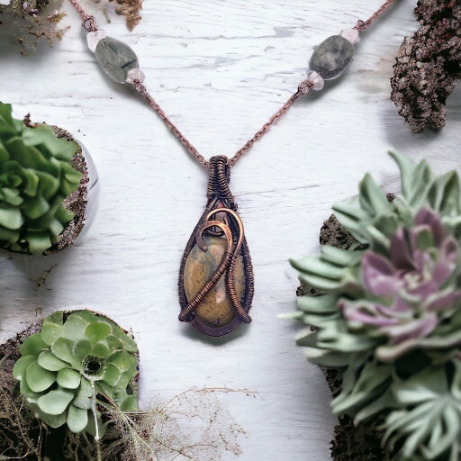 Woven Jasper and Quartz Necklace