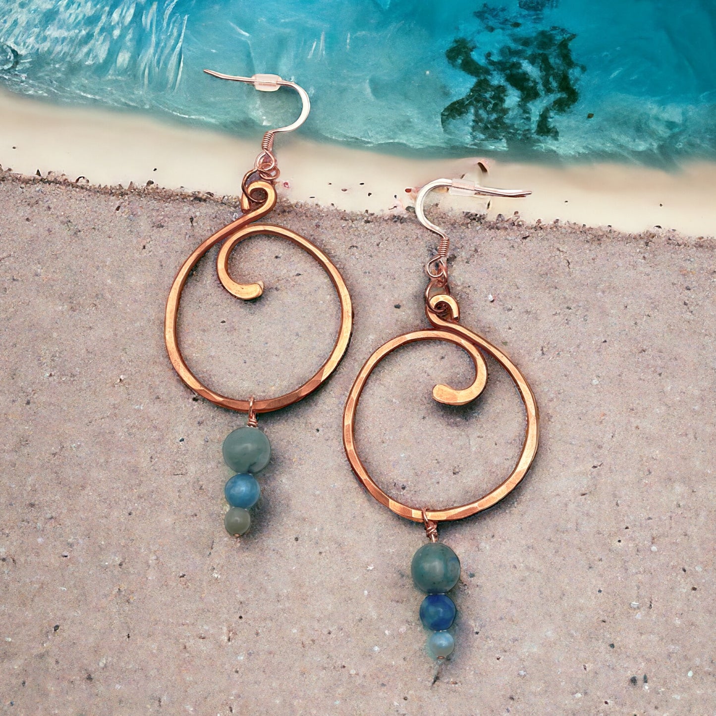 Ocean Swirl Copper Earrings