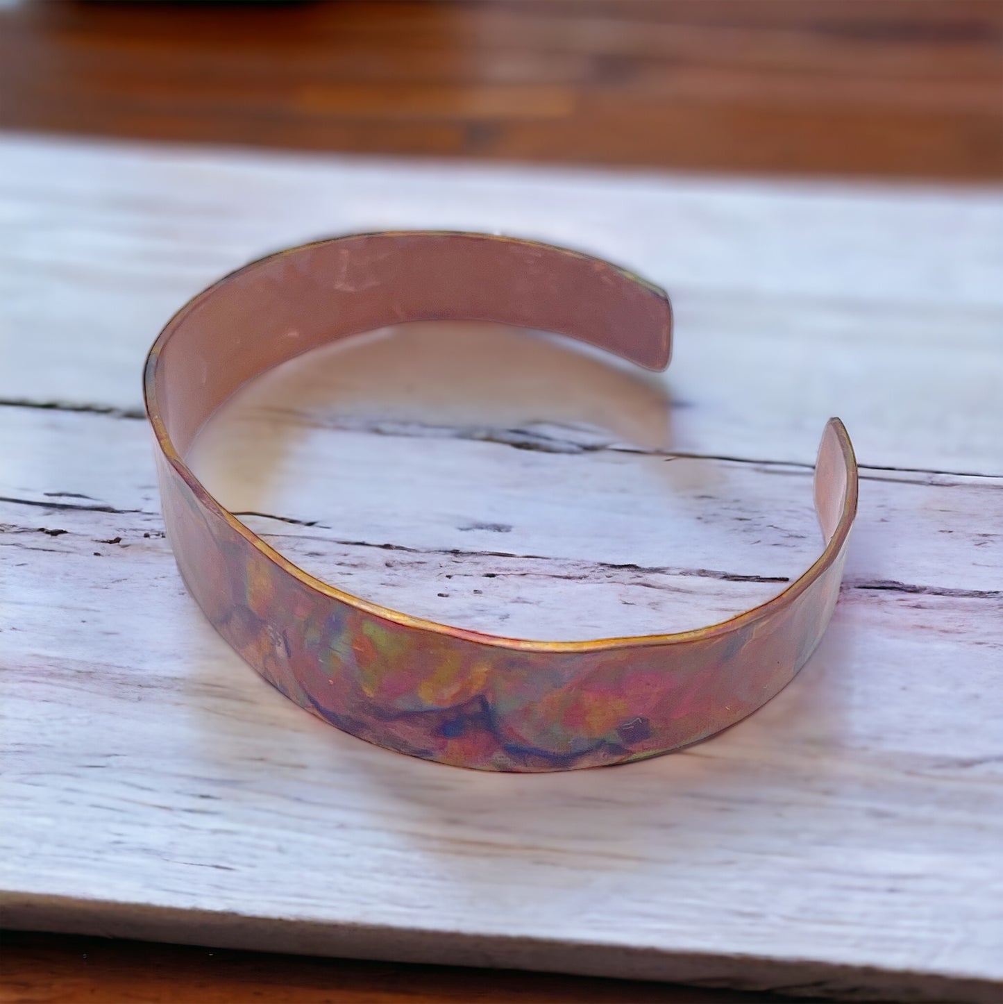 Fire-Painted Copper Cuff Bracelet, Boho Style