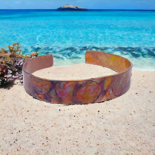 Fire-Painted Copper Cuff Bracelet, Boho Style