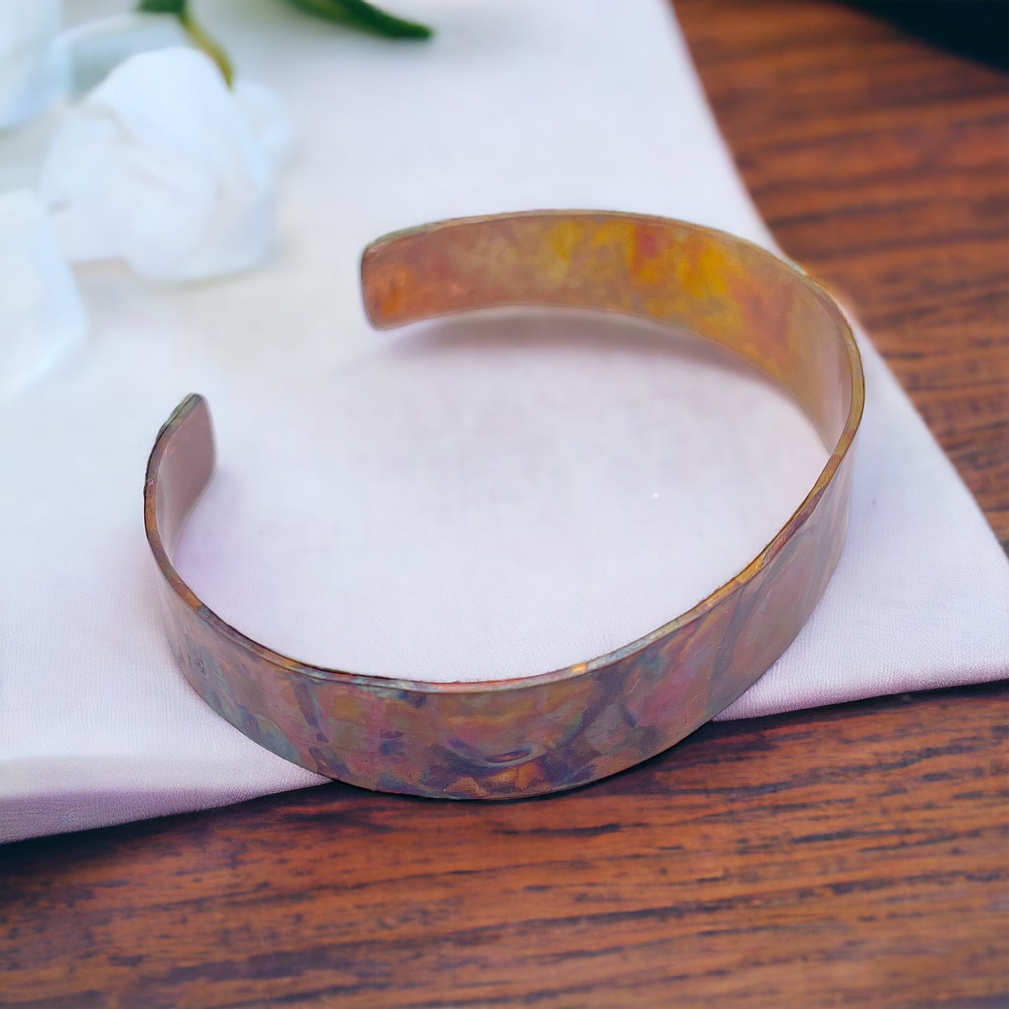 Fire-Painted Copper Cuff Bracelet, Boho Style