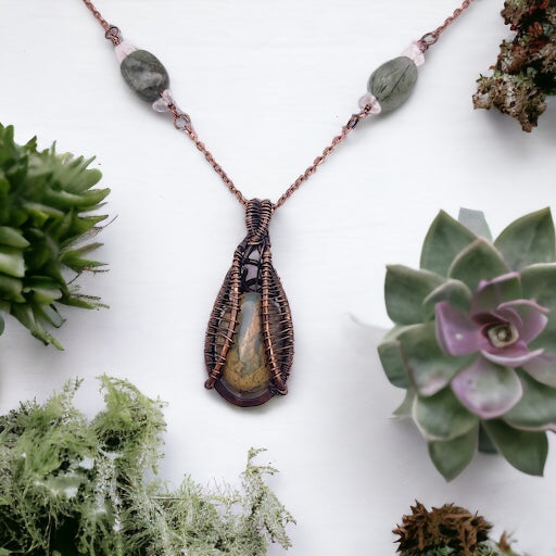 Woven Jasper and Quartz Necklace