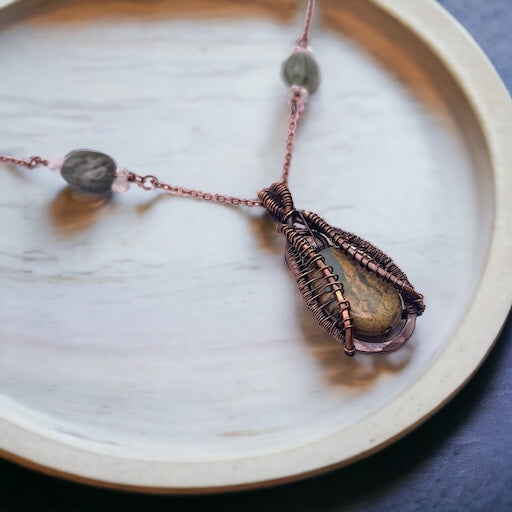 Woven Jasper and Quartz Necklace