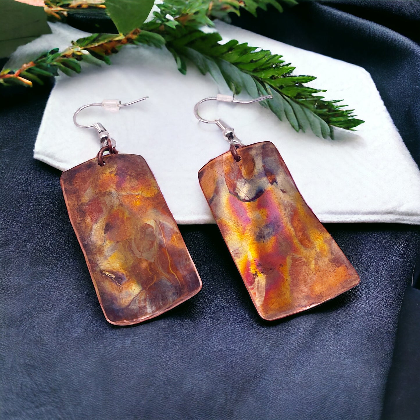 Boho-style Flame Painted Copper Earrings