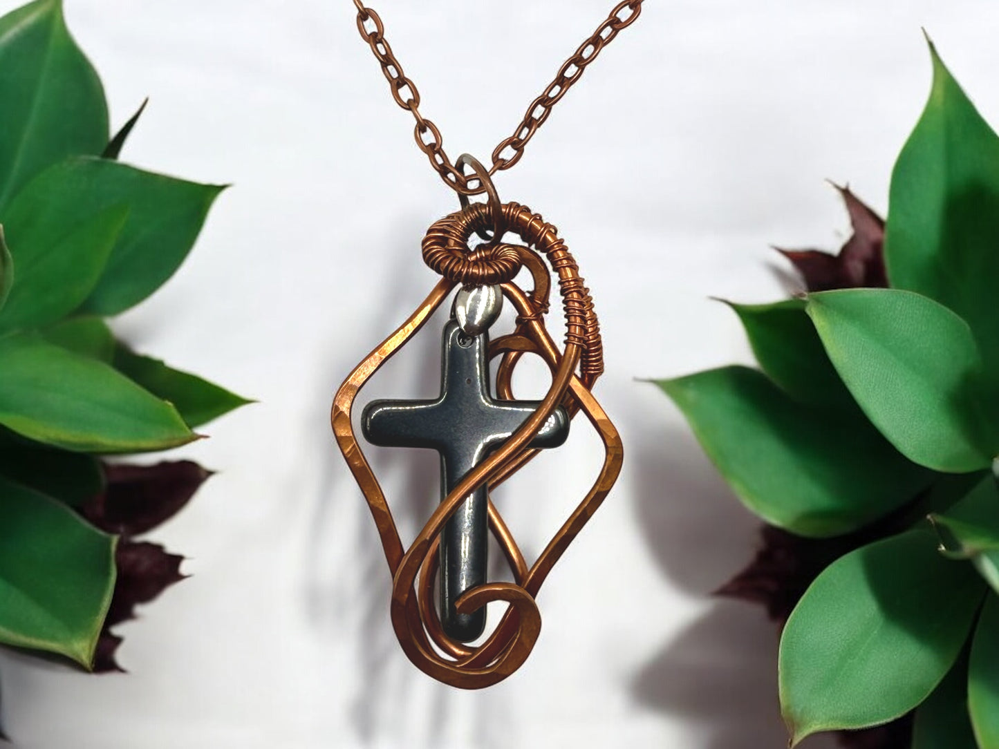 Hematite Cross with Copper Binding