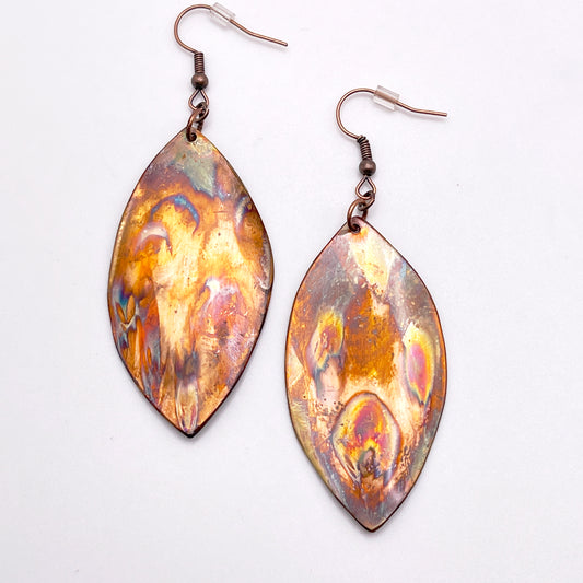 Flame-painted Copper Leaf Earrings