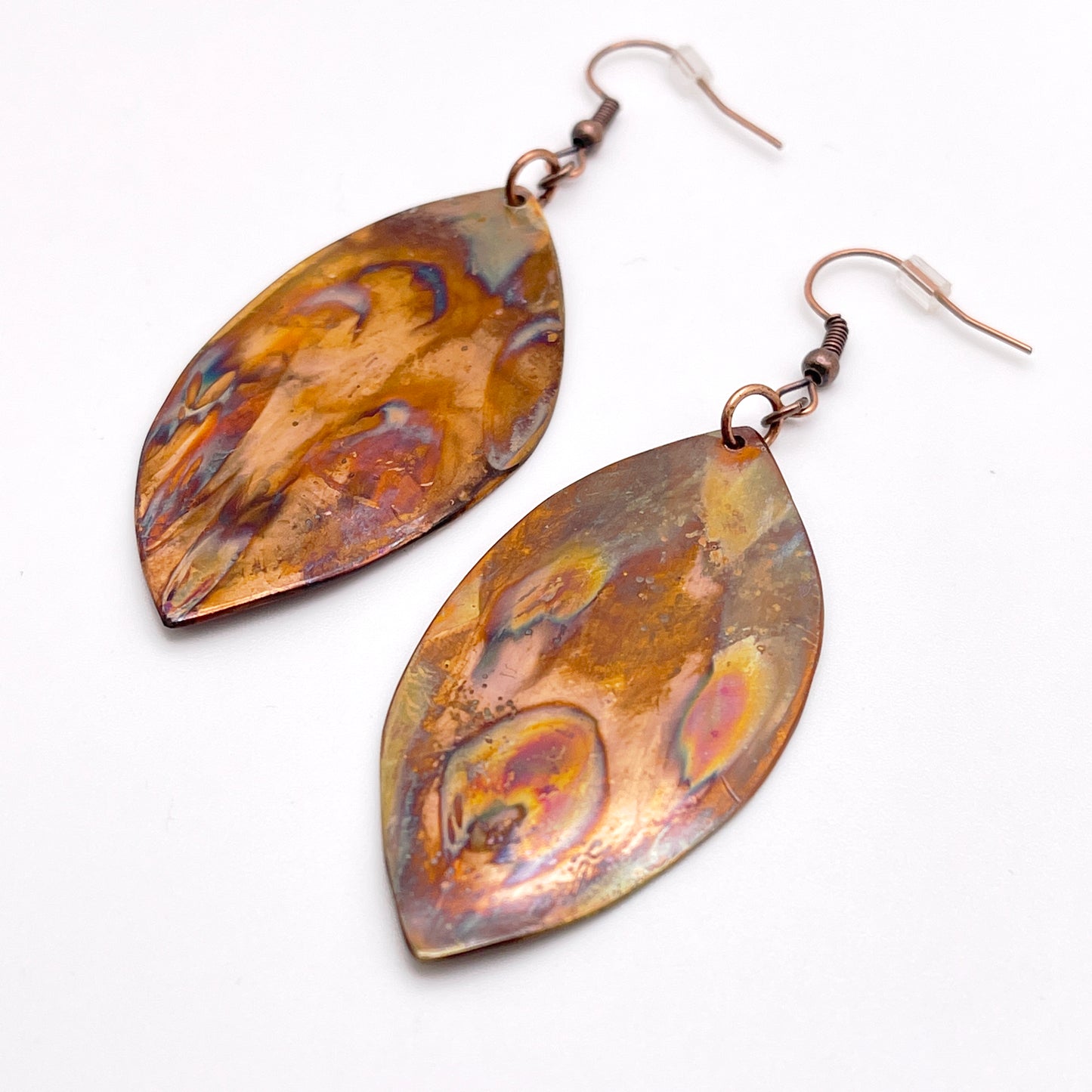 Flame-painted Copper Leaf Earrings