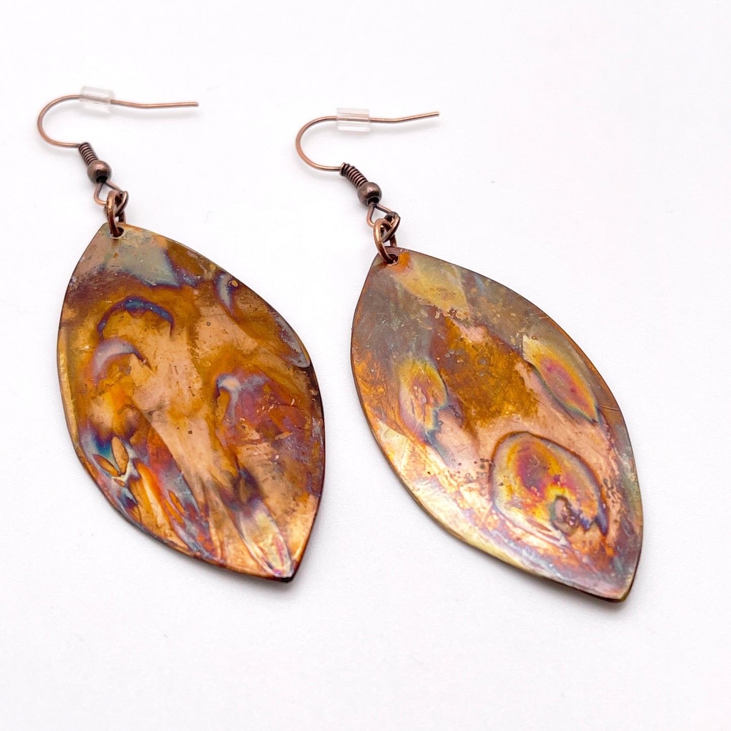 Flame-painted Copper Leaf Earrings